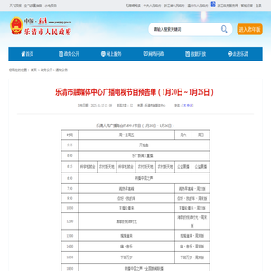 乐清市融媒体中心广播电视节目预告单（1月20日～1月26日）